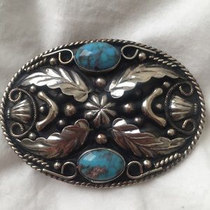 Antiqued Silver belt buckle with turquoise